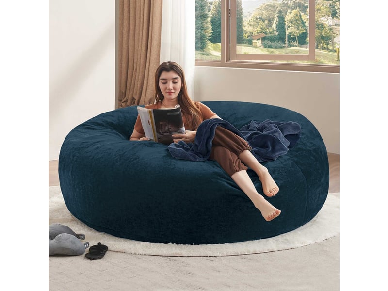 Pouf repose-pieds bleu en mélange polyester, dimensions 150x150x60 cm, confort moelleux et remplissage mousse mémoire - Conforama B