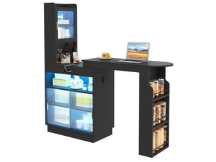 Desserte de cuisine extensible avec 3 portes, étagères réglables, led et prises, noir, 131–170 × 40 × 170 cm
