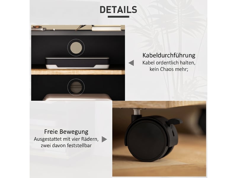  Meuble tv à roulettes avec porte et étagère réglable noir et coloris chêne  - Conforama E