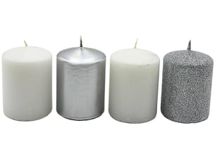Lot de 4 bougies piliers, pour couronne de l'avent, bougies de table, en bloc - argentéblanc - 5 x 5 x 7 cm (l x l x h)