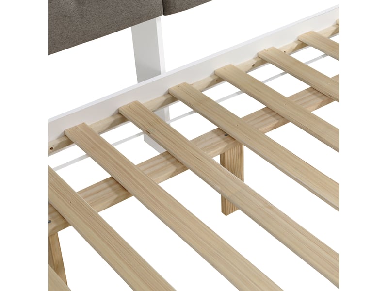 Lit gigogne 120x200 cm avec rangement et charge, blanc et gris, sans matelas - Conforama D