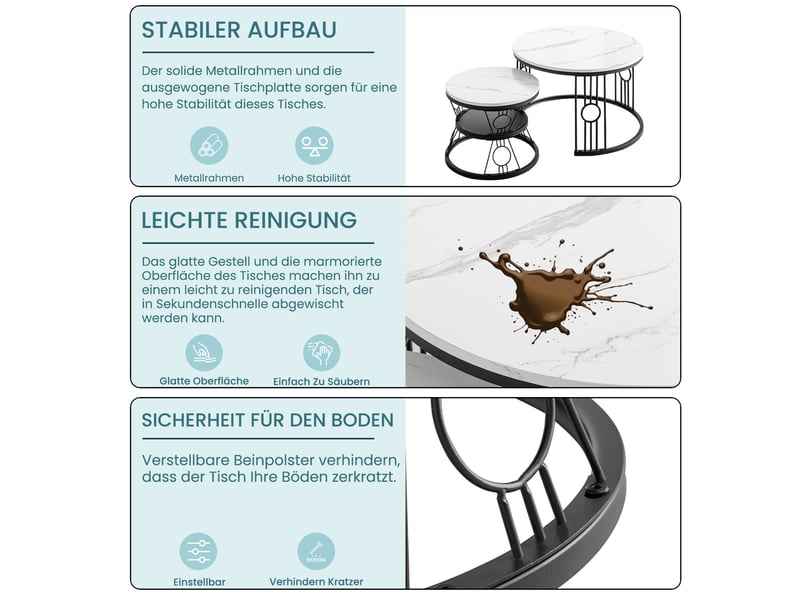  Table basse gigogne 2 pièces mdf blanc et métal noir evryae  - Conforama E