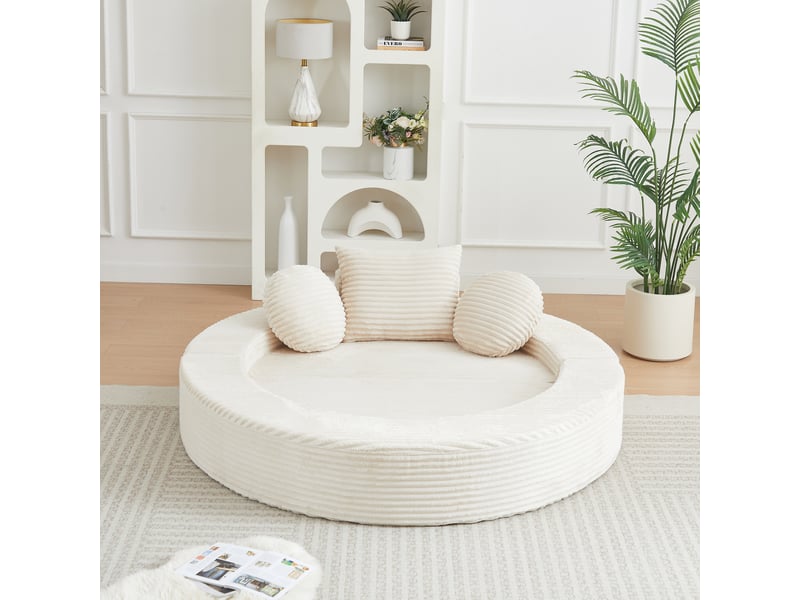  Canapé convertible rond 4-en-1 en velours côtelé beige Fay Lum - Conforama B