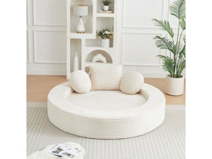 Canapé convertible rond 4-en-1 en velours côtelé beige