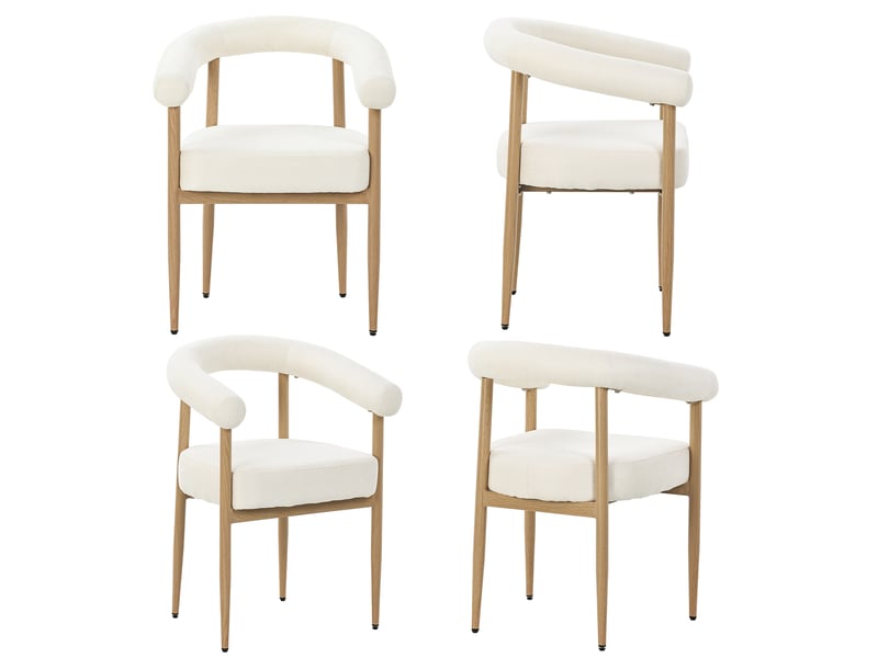  Lot de 4 chaises de salle à manger 48,5x40,5x78 cm, blanc, ergonomique, patins réglables, style contemporain, métal, tissu  - Conforama A