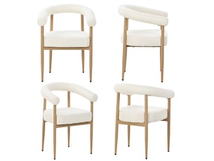 Lot de 4 chaises de salle à manger 48,5x40,5x78 cm, blanc, ergonomique, patins réglables, style contemporain, métal, tissu