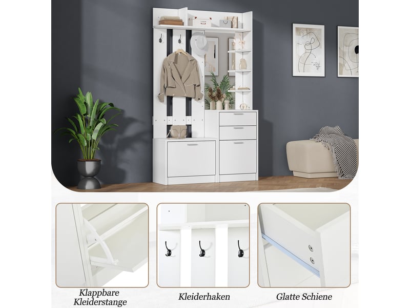  Meuble d’entrée blanc 110 × 34 × 185 cm en panneau de fibres, deux tiroirs de rangement, style moderne  - Conforama D
