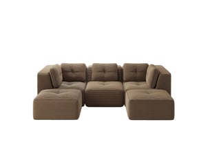 Canapé modulaire 3 places avec ottomane en velours côtelé marron - 297 x 177 x 69 cm