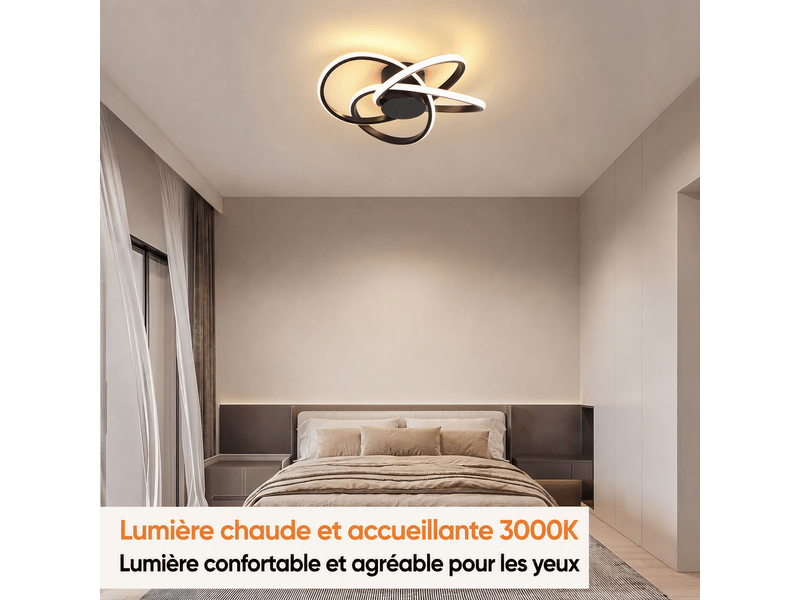  Plafonnier led trèfle à 4 feuilles, d38 x h13 cm, lampe de plafond 37 w 2283 lm, noir sable, 3000 k blanc chaud, salon, chambre, cuisine  - Conforama E