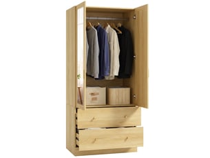 Armoire penderie 2 portes 2 tiroirs avec miroir coloris chêne 80 x 50 x 180 cm