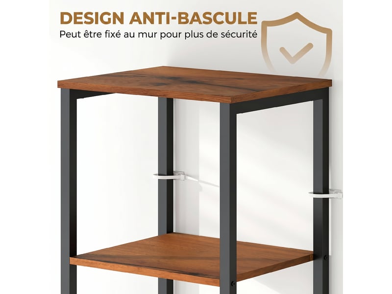  Meuble colonne de salle de bain industriel 3 étagères ouvertes porte à lamelles réglables étagères marron rustique  - Conforama W