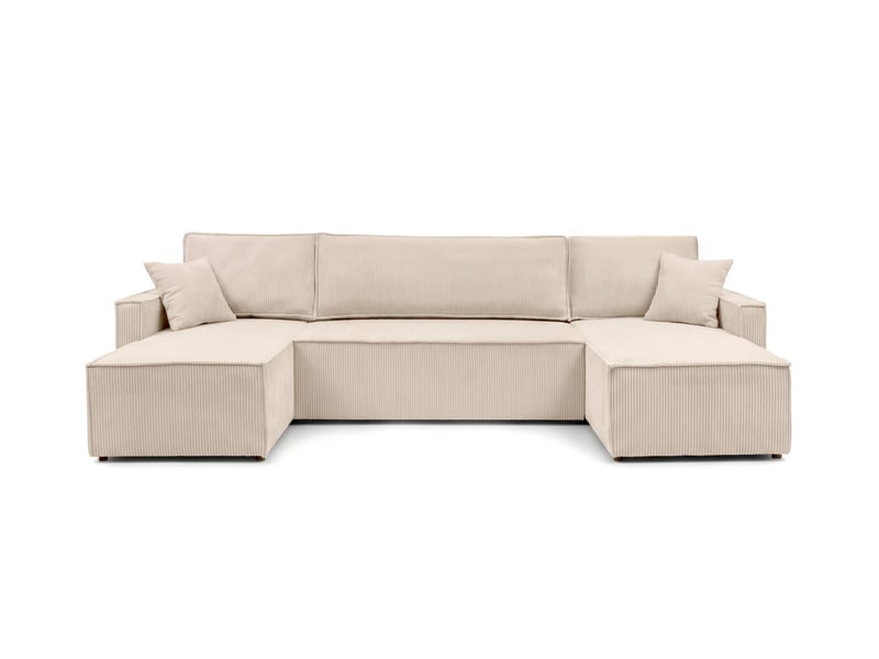 Farah - canapé d'angle panoramique convertible 6 places accoudoirs slim en velours cotelé - Conforama E