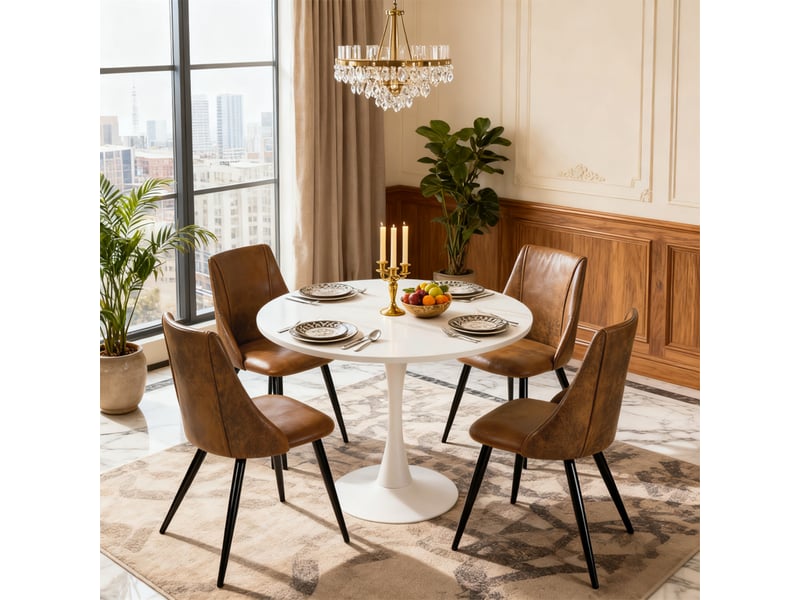  Lot de 4 chaise de salle à manger rembourré en suédine, pieds métal, marron  - Conforama B