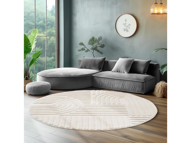 Tapis rond à relief lena crème 200x200cm ART2002001121CREAM - Conforama C