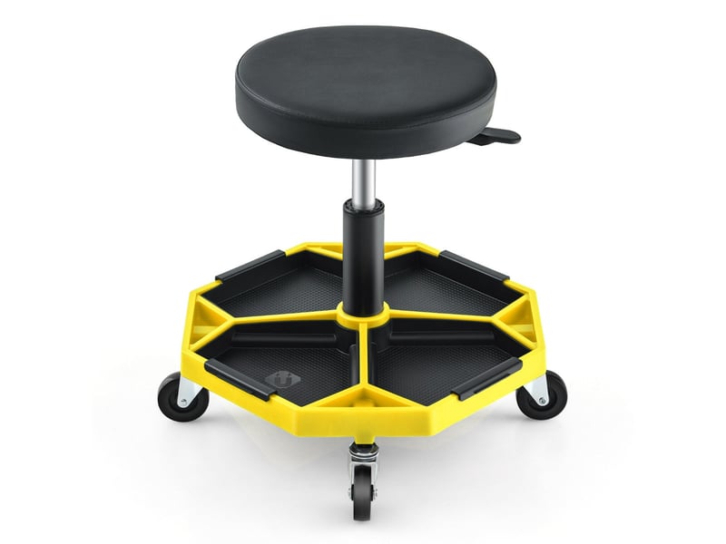  Tabouret de mécanicien à roulettes 50,5 x 50,5 x 41 - 55 cm réglable confort assise ergonomique design en faux cuir jaune 20_0014177  - Conforama A
