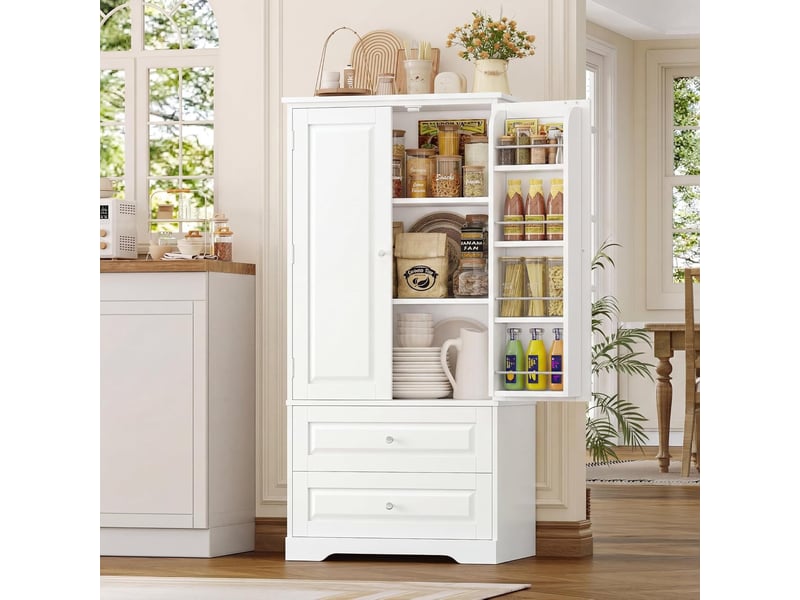  Buffet haut cuisine 120 cm vaisselier avec étagère de porte blanc  - Conforama B