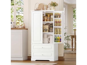 Buffet haut cuisine 120 cm vaisselier avec étagère de porte blanc