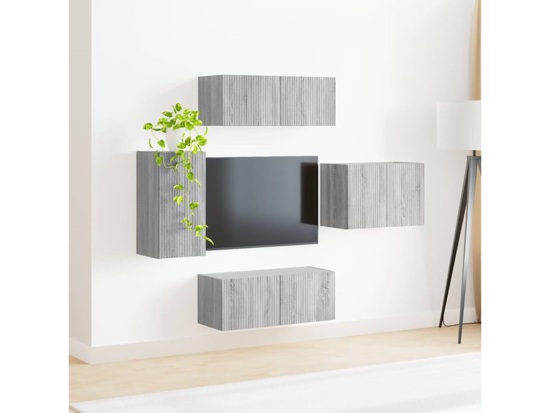  Ensemble de meuble tv - banc tv - meuble de rangement mural 4 pcs gris sonoma bois d'ingénierie  - Conforama D