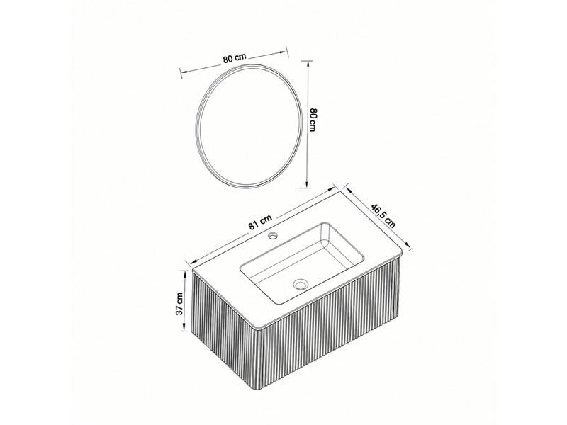  Meuble vasque suspendu 80 cm blanc avec tiroir, vasque intégrée et miroir rond led antibuée  - Conforama C