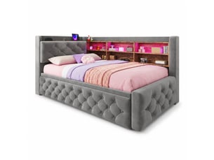Lit extensible 90x190 cm <strong>HAVRYA</strong> <strong></strong> coloris gris
