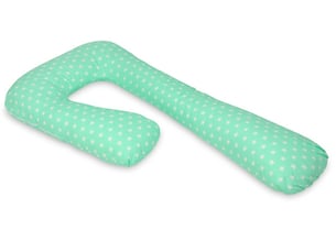 Coussin d'accouchement prepost natal etoiles blanches sur fond bleu menthe