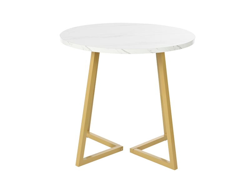  Table à manger ronde moderne effet marbre blanc et doré avec piètement métallique original  - Conforama E