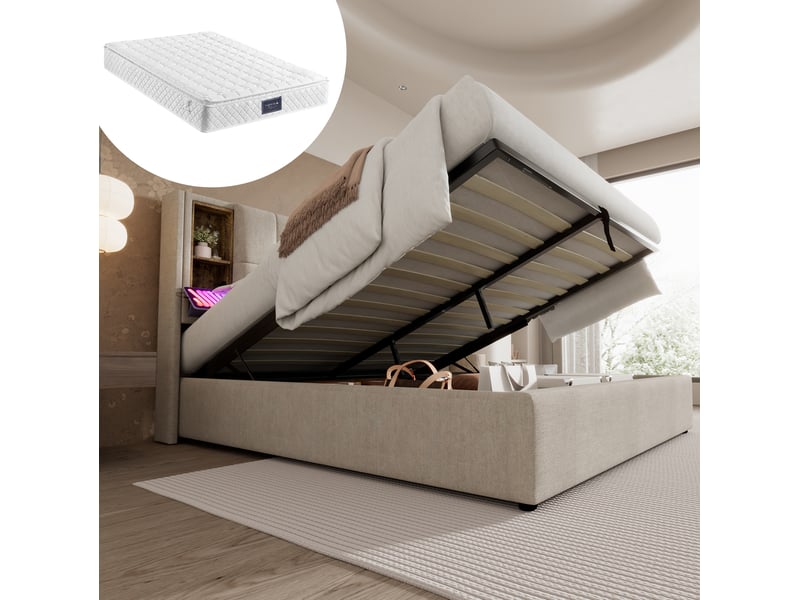 Lit coffre 160x200 avec charge sans fil, usb et rangement evryae - Conforama B