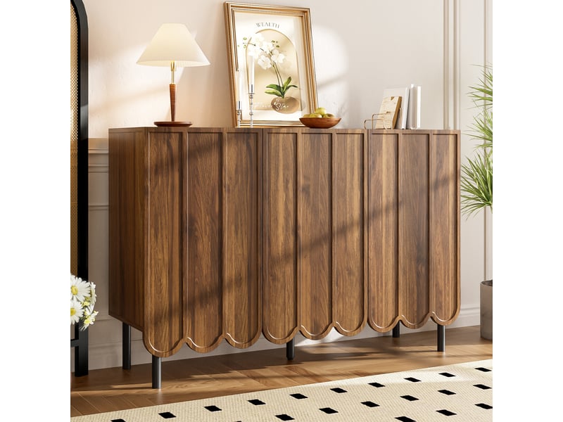 Buffet sideboard effet bois 120x35x80 cm avec portes ondulées, étagères réglables et design sans poignées  - Conforama B