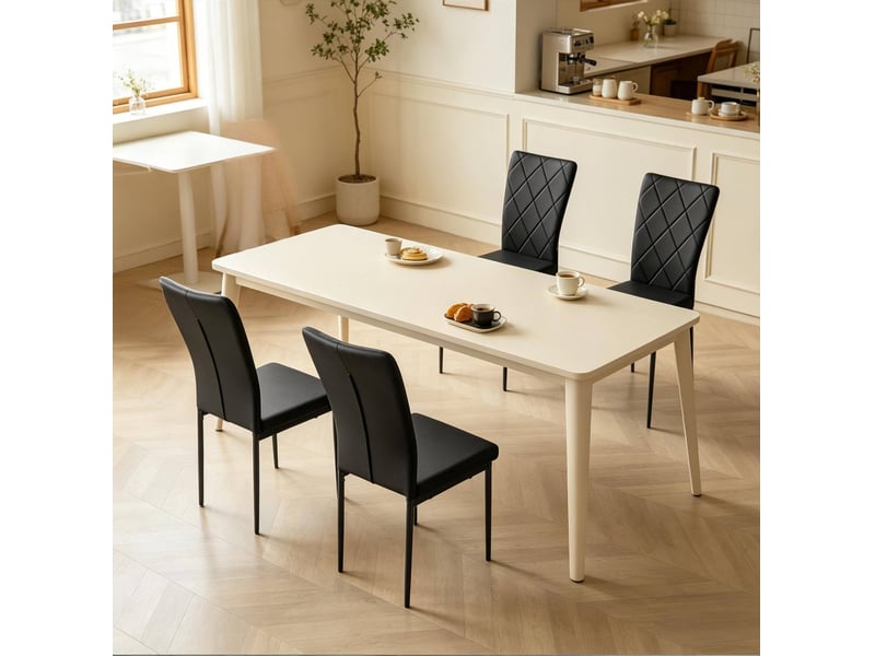  Lot de 4 chaises de salle à manger en similicuir noir  - Conforama E
