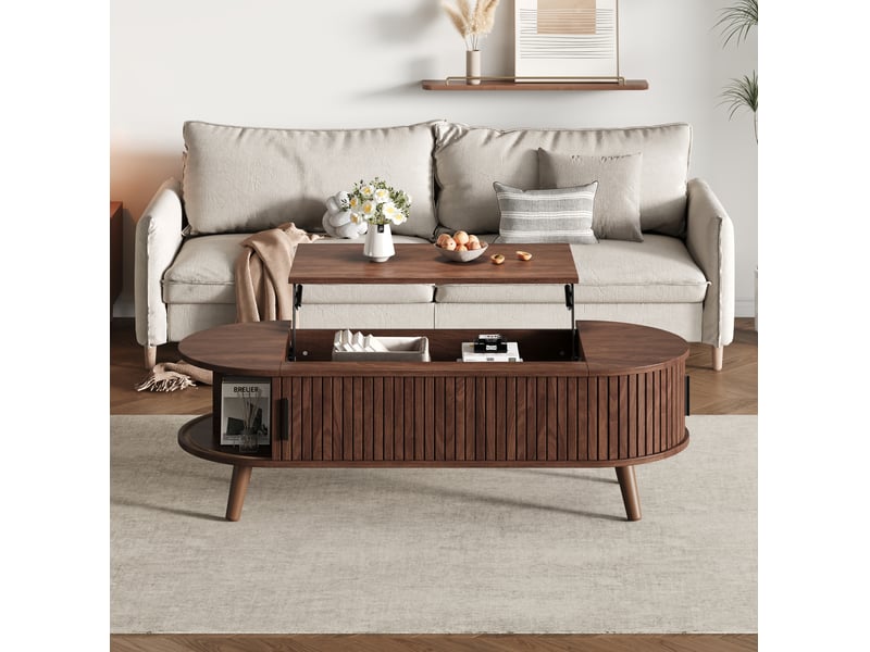 Table basse relevable 120x50x39,5 cm avec rangements, finition noyer - Conforama B