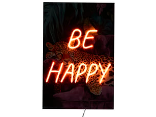 Tableau lumineux - home deco factory - be happy - led - multicolore