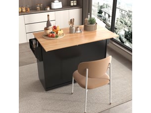 Buffet de cuisine 120x46x91.5cm, meuble de cuisine avec 2 tiroirs, 4 portes, plan de travail extensible, mdf, noir+naturel