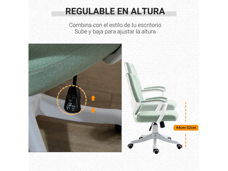  Chaise de bureau pivotante et inclinable avec accoudoirs et hauteur réglable, 62 x 69 x 92-100 cm, verte  - Conforama E