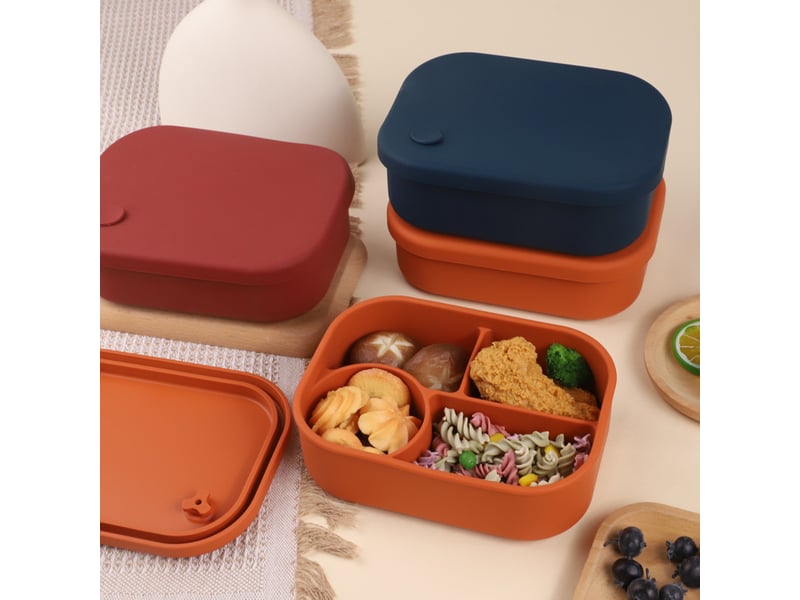 Boîte à lunch en silicone rouge foncé, 7,5*5,5*2,8 pouces, allant au micro-ondes, à plusieurs compartiments, hermétique  - Conforama B