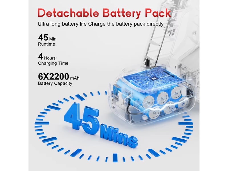  Aspirateur balai sans fil 78 kpa avec 6 batteries 2200 mah, autonomie jusqu’à 45 min, pour sols, tapis et poils d’animaux  - Conforama B
