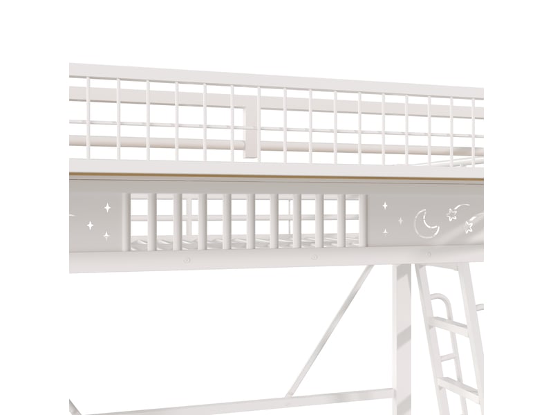Lit mezzanine en métal, lit simple avec casiers, espace ouvert et escalier réversible, 200x90 cm, sans matelas, blanc - Conforama E