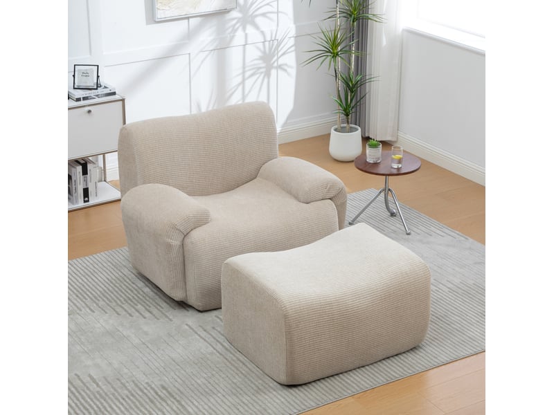 Fauteuil 1 place avec repose-pieds en chenille kaki clair - Conforama C