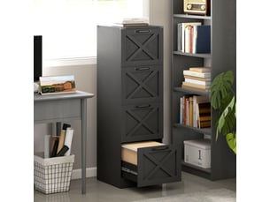 Caisson de bureau 4 tiroirs design campagne chic effet bois métal noir