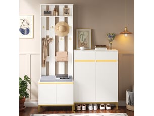 Meuble d'entrée 80x35x103 cm – blanc – banc, rangement chaussures et éclairage led piloté par app bluetooth