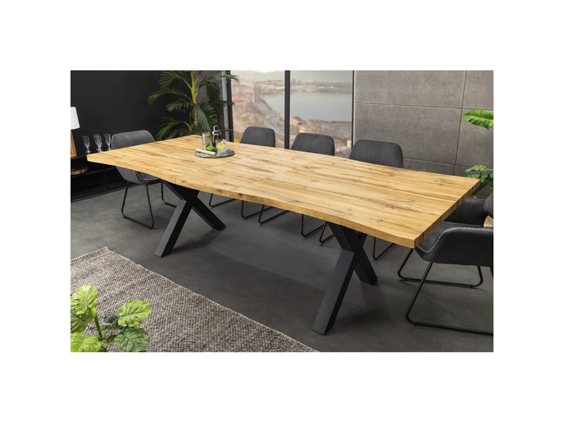  Table de salle à manger rivet extensible jusqu'à 220 cm – mdf et métal noir – style industriel  - Conforama D