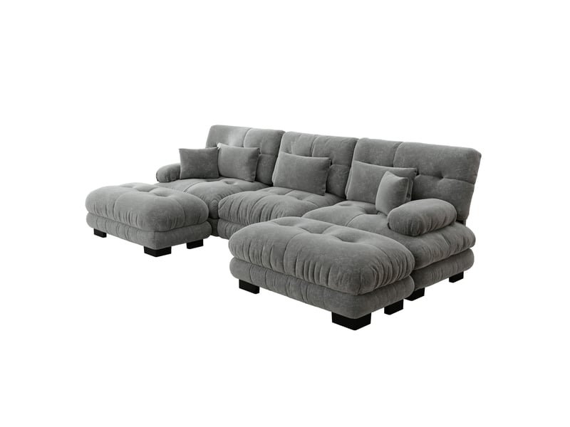  Canapé d'angle modulable en u 3 places gris en chenille avec poufs mobiles  - Conforama A