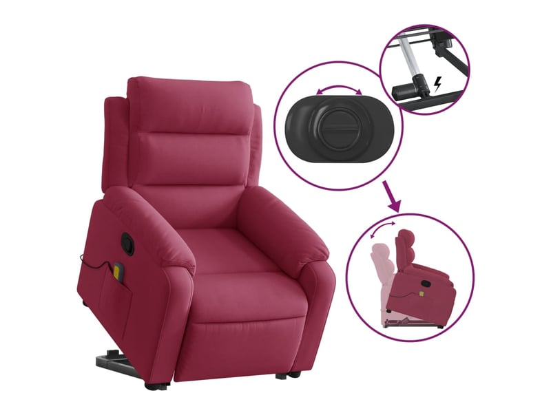  Fauteuil de massage inclinable, fauteuil relax rouge bordeaux velours shl60074  - Conforama E