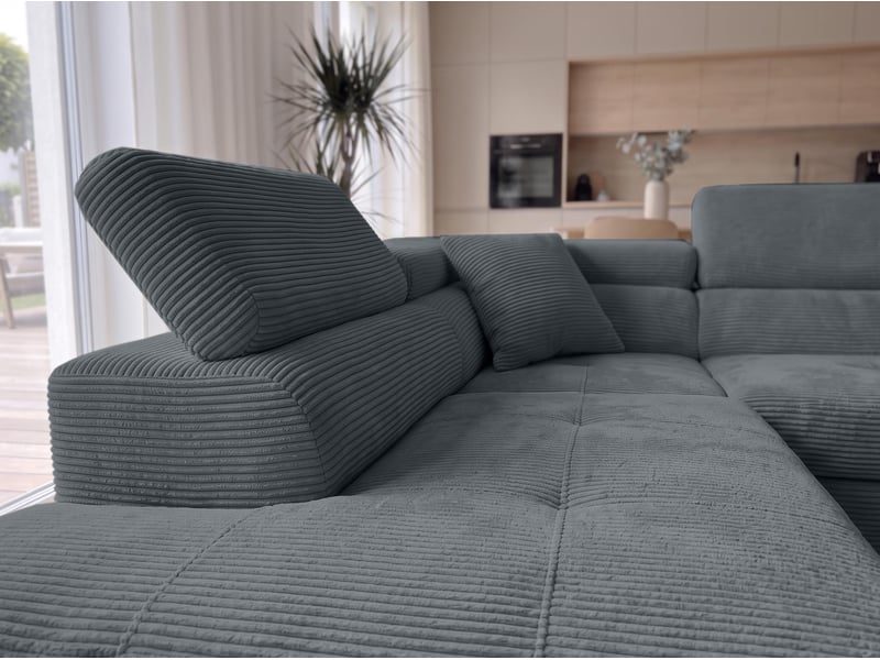  Canapé convertible 276 cm avec coffre et têtières – gris foncé Konak - Conforama D