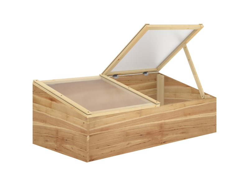  Mini serre de jardin serre pour semis dim. 100l x 50l x 36h cm toit 2 pans ouvrables séparemment panneaux de polycarbonate bois sapin pré-huilé  - Conforama A