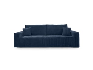 Canapé droit convertible LOUNGITUDE FARAH 3 places Velours bleu avec coffre de rangement