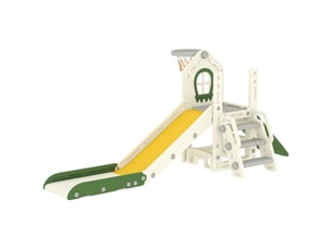 Toboggan pour enfant pliable 5-en-1 avec escalade, panier de basket, espace de rangement et ballon, crème