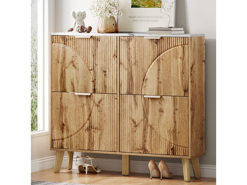  Meuble à chaussures 105 x 24 x 95,5 cm mdf effet bois, 4 rabats,rangement d'entrée GL Store - Conforama D