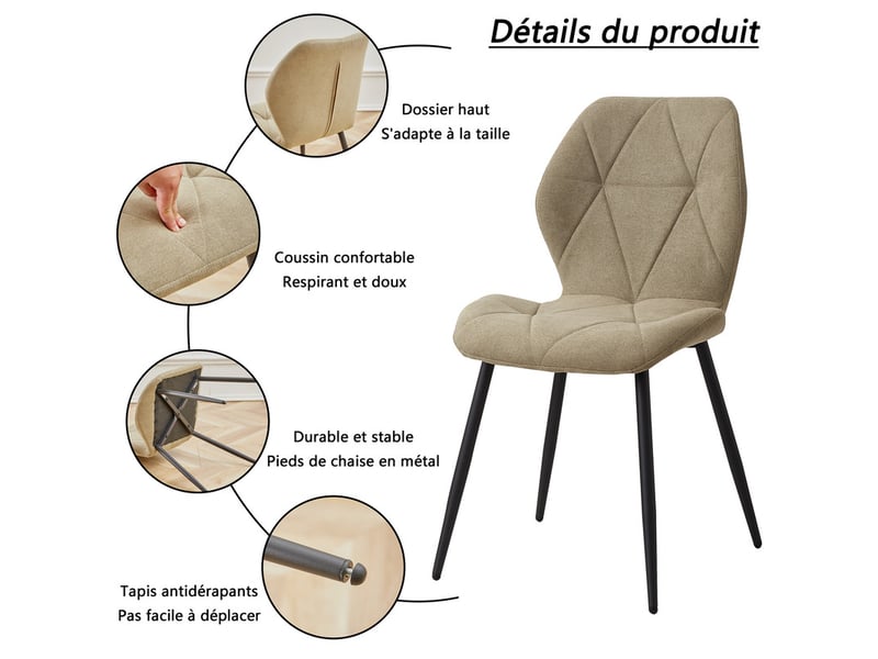  Lot de 4 chaises - chaise de salle à manger vintage en forme de diamant - chaise en lin - pieds en métal(vert) Grand-house - Conforama B