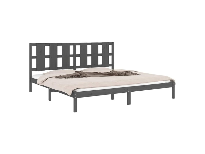  Lit double- lit adulte -  cadre de lit sans matelas gris 200x200 cm bois massif de pin  - Conforama B