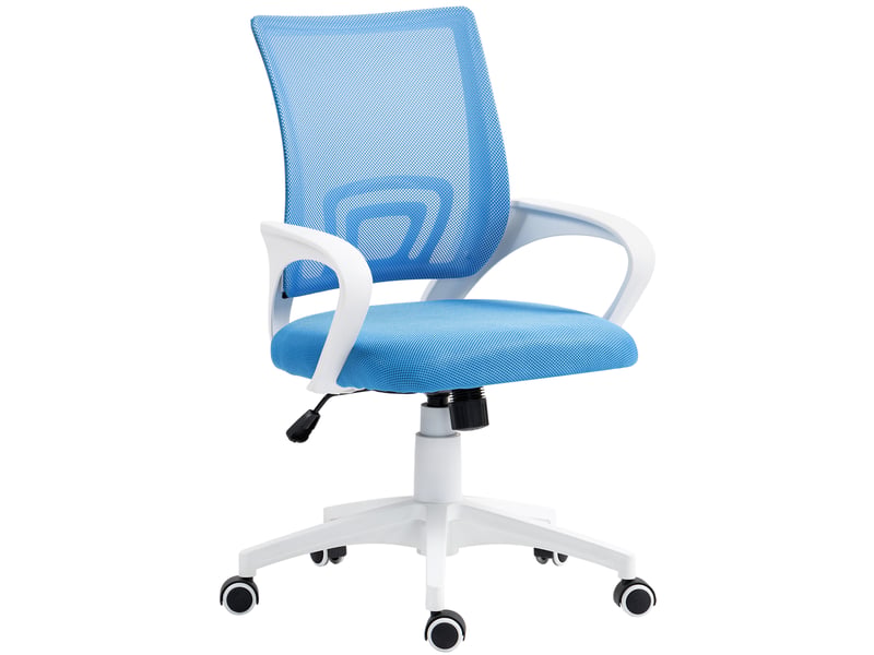 Chaise de bureau pivotante en maille, réglable en hauteur et en inclinaison, avec accoudoirs, capacité de charge de 120 kg, bleu clair - Conforama B